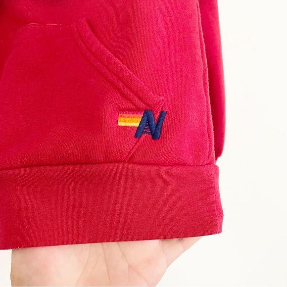 Aviator Nation Red Ombré Dip Dye Hoodie Split Neck Pullover Sweatshirt Sz Small - Picture 5 of 8